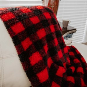 KATYDID Plaid Sherpa Blanket 59&quot; x 51&quot; Red