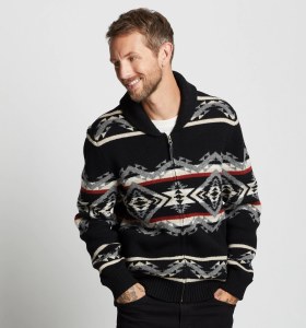 Pendleton Men's Tecopa Hills Lambswool Zip-Up Cardigan XL Black