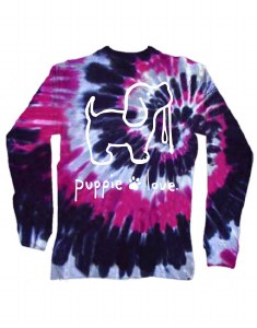 Puppie Love Tie Dye Pup Youth Long Sleeve Tee 6-8 Prairie Wine