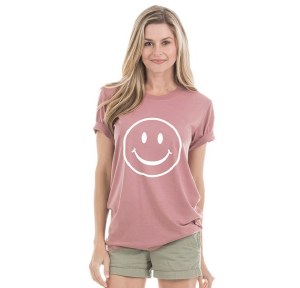 KATYDID Smiley Face T-Shirt LG Mauve