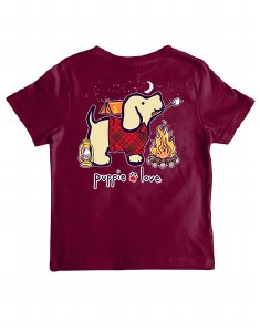 Puppie Love Camping Pup Youth Shirt 10-12 Maroon