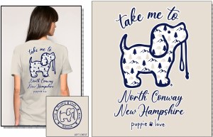 Puppie Love NH Icons Pup North Conway, New Hampshire Adult Tee 2XL Natural