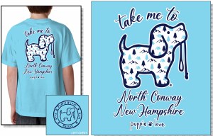 Puppie Love NH Icons Pup North Conway, New Hampshire Youth Tee YS Sky