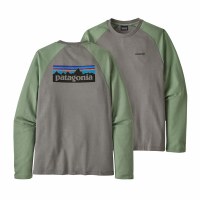 Patagonia P-6 Logo Lightweight Crew Sweatshirt S Feather Grey W/ Ellewood Green