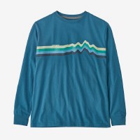 Patagonia Kid's Regenerative Organic Certified Cotton Long-Sleeve Graphic T-Shirt SM Ridge Rise Stripe: Wavy Blue