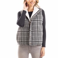 KATYDID Plaid Fleece-Lined Vest SM Charcoal