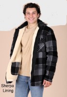 Maxxsell Apparel Sherpa Lined Flannel Shirt Jacket M Black/Grey