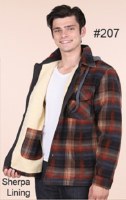 Maxxsell Apparel Hooded & Sherpa Lined Flannel Shirt Jacket M Brown/Blue
