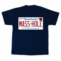 Sullys Masshole License Plate T-Shirt Small Navy