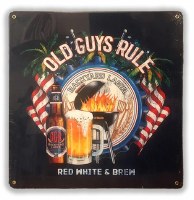 Old Guys Rule Red White and Brew Sign 12"x12"