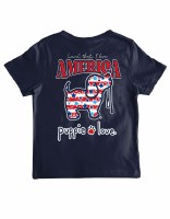 Puppie Love Stars & Stripes Pup Youth S/S Tee 6-8 Navy Blue