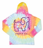 Puppie Love Tie Dye Pup Adult Hoodie Tee S Aerial