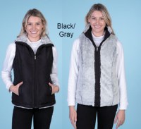 Maxxsell Apparel Women's Reversible Nylon/Fur Vest S Black/Gray