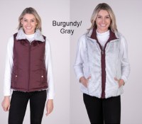 Maxxsell Apparel Women's Reversible Nylon/Fur Vest S Burgandy/Silver Gray