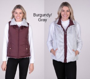 Maxxsell Apparel Women's Reversible Nylon/Fur Vest S Burgandy/Silver Gray
