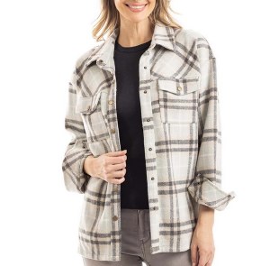 KATYDID Plaid Shacket XL White