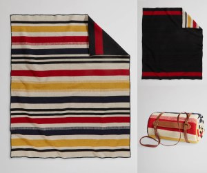 Pendleton Bridger Striped Wool Blanket with Carrier Throw Boulder Stripe