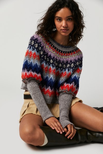 Free People Navy Combo Blouse