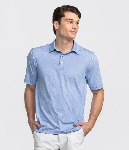 Southern Shirt Company Heather Madison Stripe Polo- Neon Sky