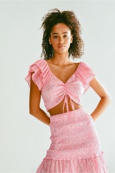 Molly Bracken Woven Top neon pink