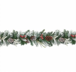 Flocked Garland with Berries & Cones
