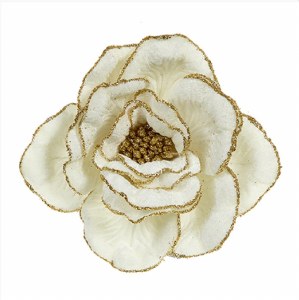 Cream Velvet Dahlia with Gold Glitter Edge Clip On