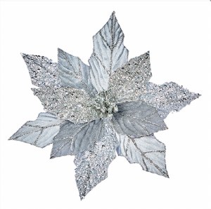 Silver Glitter Poinsettia with Velvet clip on 30cm