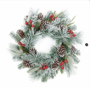 Flocked Wreath with Berries & Cones 60cm