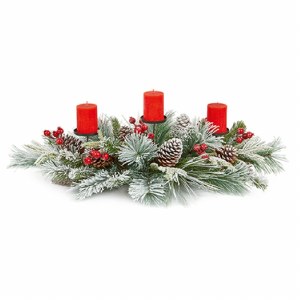 Flocked Centrepiece with Berries & Cones 80cm
