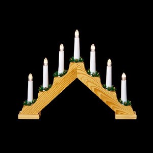 41cm Battery Operated Wooden Candlebridge with 2 warm white lights