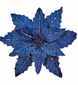 Navy Velvet Poinsettia with Glitter Clip On 31cm