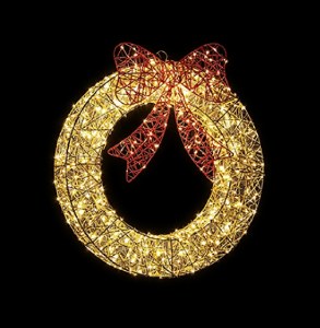 70cm Gold Wreath Light with Red Bow