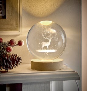10cm Lit Glass Reindeer Ball