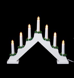 39cm Wooden White Candlebridge with 7 LED lights