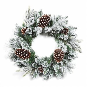 Flocked Wreath with Cones 50cm