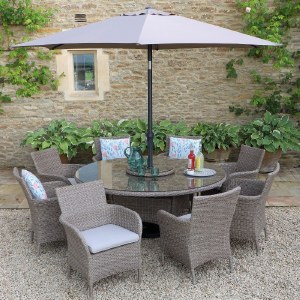 Monaco 8 Seater Set - Sand + FREE Parasol Base