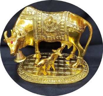 METAL FANCY GOLDEN COW WITHOUT KRISHNA L8"XW4"XH7"