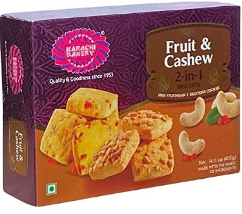 KARACHI BAKERY 2 IN 1 FRUIT AND CASHEW BISCUITS NET WT 400GM
