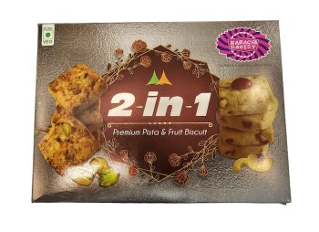 KARACHI BAKERY 2 IN 1 FRUIT AND PISTA BISCUITS NET WT 400GM
