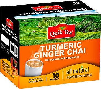 QUIK TEA UNSWEETENED TURMERIC GINGER TEA 10 CT