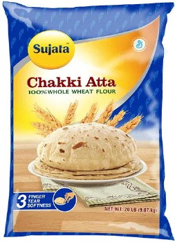 SUJATA CHAKKI ATTA 100% WHOLE WHEAT FLOUR NET WT 20 LB