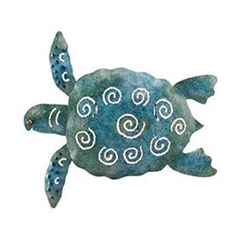 8" Medium Blue & Green Metal Sea Turtle Plaque