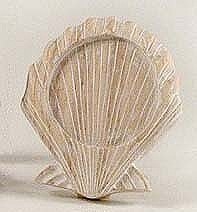 6" Distressed White Finish Carved Wood Scallop Shell Coaster