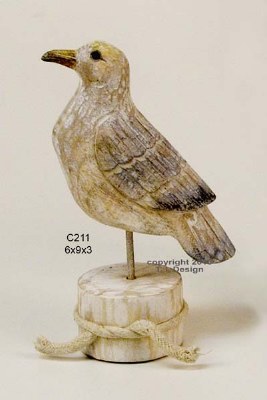 9" Distressed Finish Seagull on Piling Sculpture