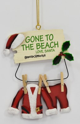 8" Bonita "Gone To The Beach" Santa Metal Ornament