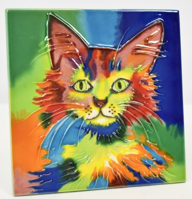 6" Sq Colorful Cat Face Tile