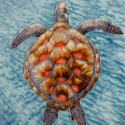 6" Square Bronze Sea Turtle Swimming Ceramic Tile