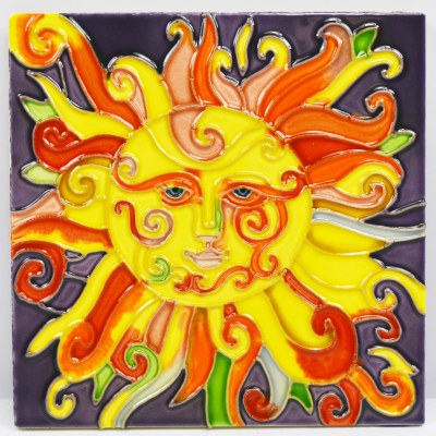 6" Square Multicolor Happy Sun Ceramic Tile