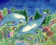 6" Square Multicolor Dolphin Duo in Seascape Ceramic Tile