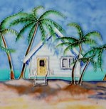 6" Square Multicolor Beach Bungalow Ceramic Tile